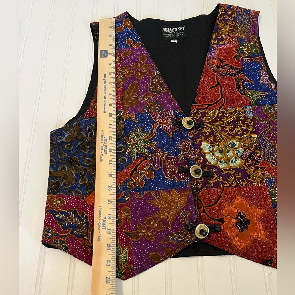 Vintage ASIACRAFT Vest 100% Cotton Patchwork Festival Indie Size M - Picture 4 of 6